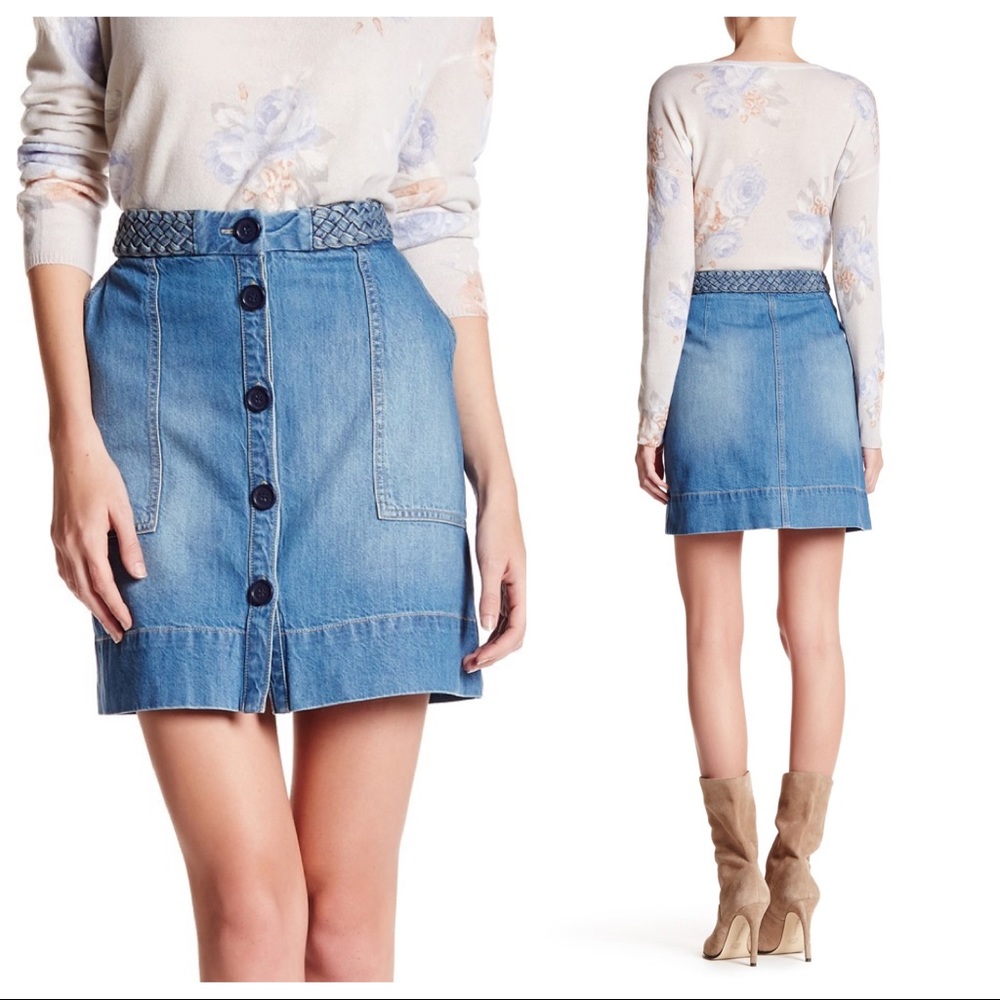 Joie Sorren Braided Button Front Denim Skirt - Size 27